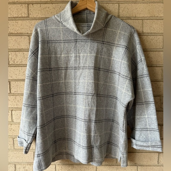 Barbour Tartan Mock Neck Sweatshirt Sweater – Light Grey Plaid, Size 14 Plus - Picture 6 of 6